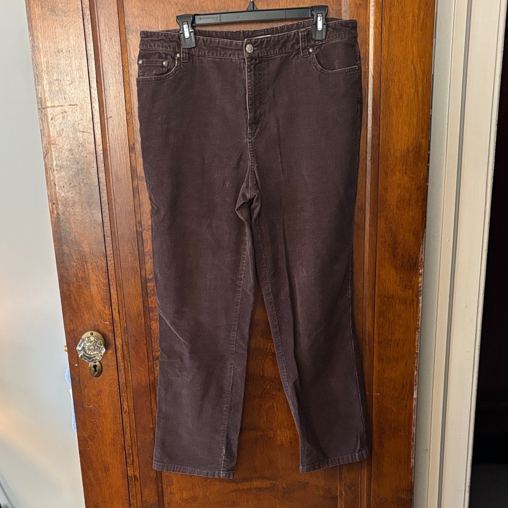 Dressbarn Brown Corduroy Cotton-Blend Straight Leg Pants Size 16